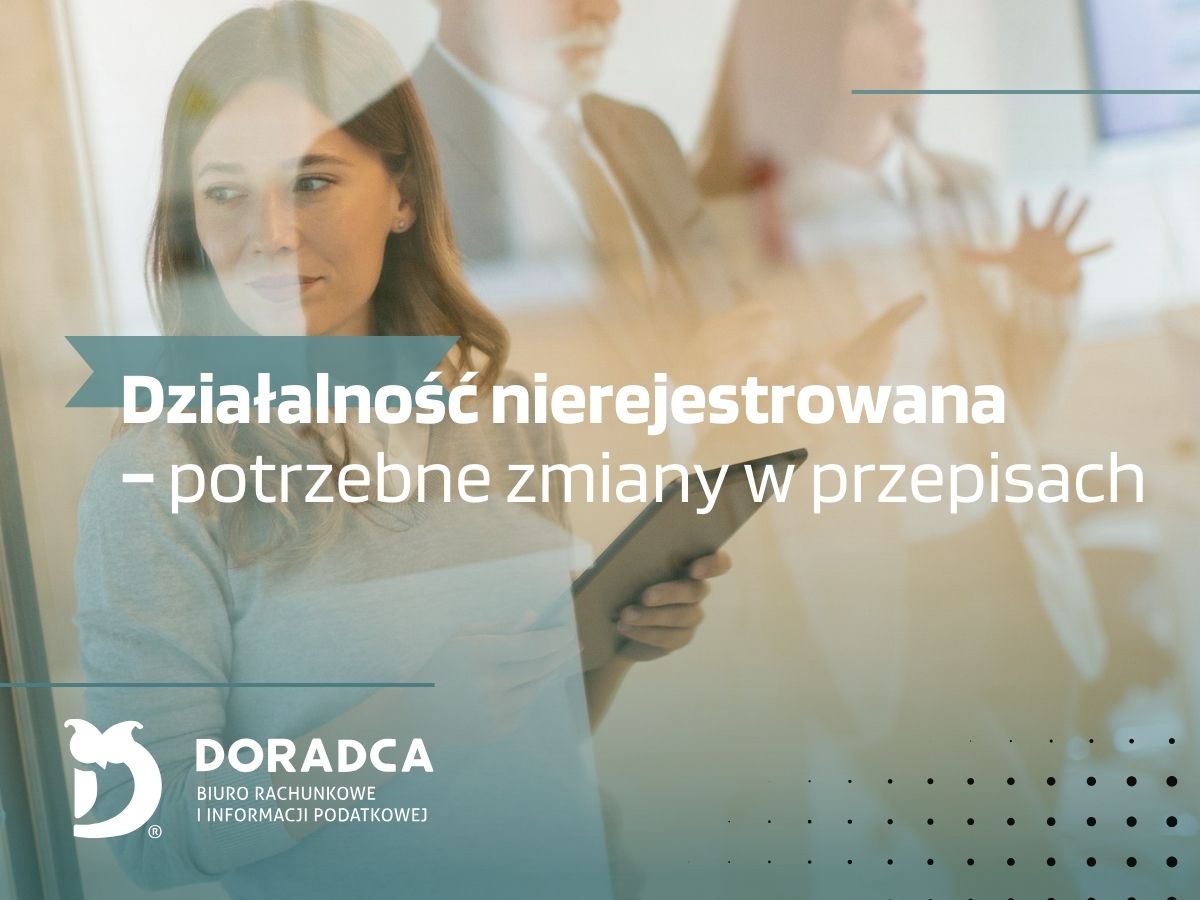 Grafika przedstawiająca księgową która udziela informacji o działalność nierejestrowana